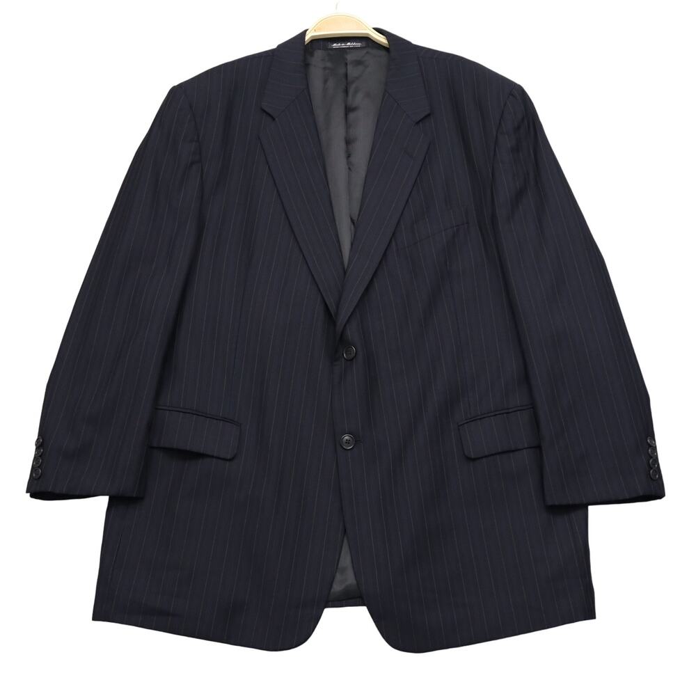 Adolfo Super 120s Wool Mens Sport Coat 46R Dark Navy Pinstripe Single Breasted